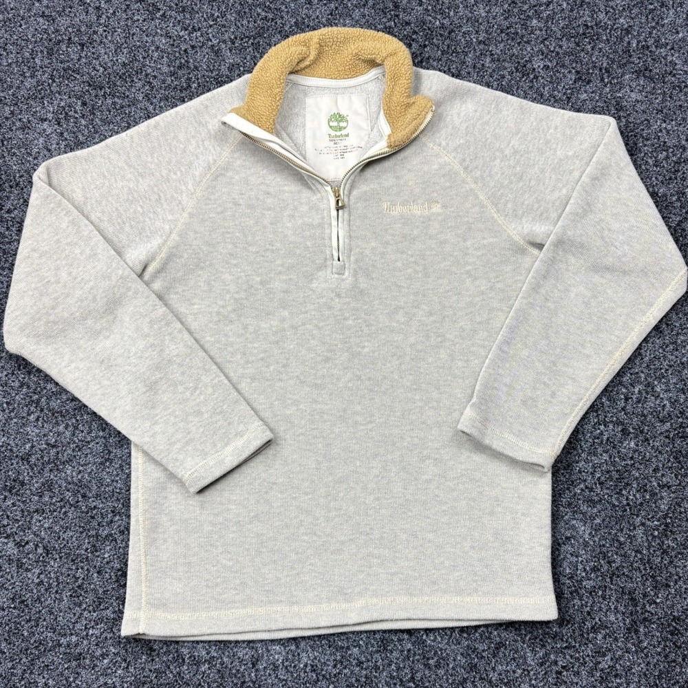 Timberland Mens Quarter‎ Zip Fleece Pullover Oatmeal Grey Sherpa Collar Size M